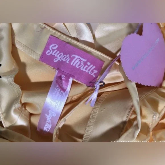 Sugar Thrillz Corset Cinched lace up Cottage Fairy Yellow Ruffle mini Dress - Picture 7 of 9